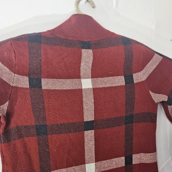 Tahari Fleece Jacket Womens XS Red Plaid Full Zip Duster Parka Mid Length - Picture 10 of 12